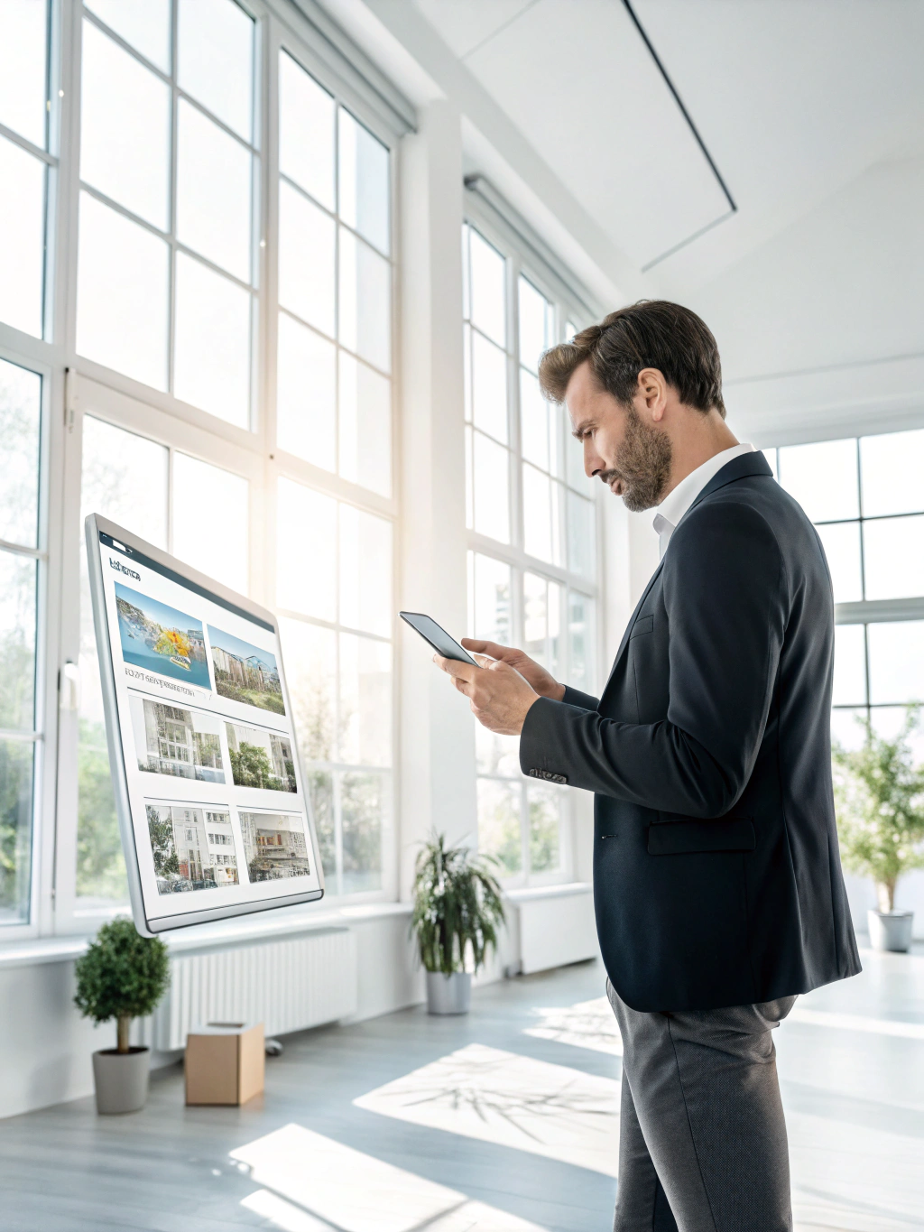 Real estate agent checking leads on phone